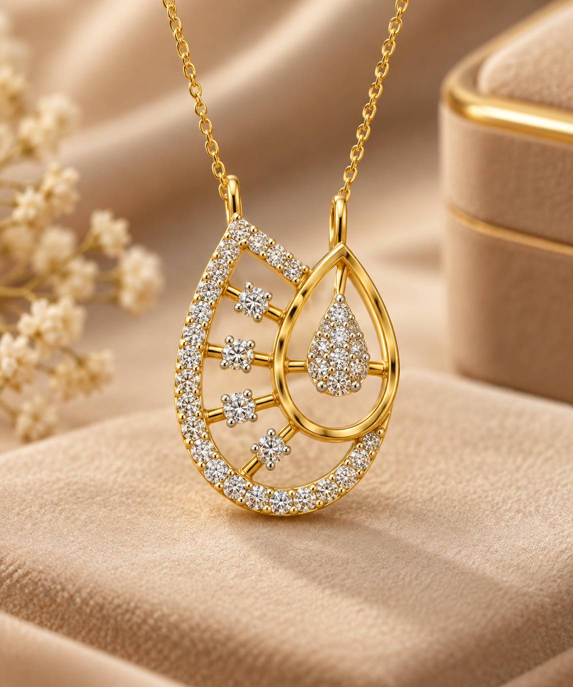 Golden Diamond Teardrop Pendant
